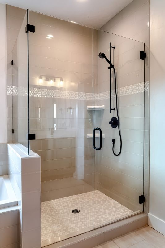 Contemporary Shower with Dark Tile